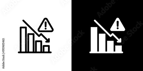 Economic Reduction Chart icon concept with flat Black White Background. Vector illustration.