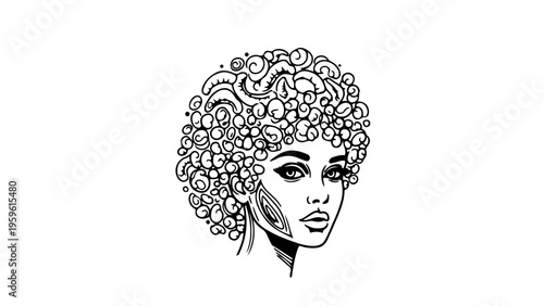A minimalist vector illustration of a woman with an afro hairstyle