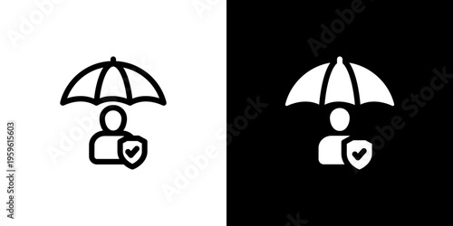 Person Insurance Cover icon concept with flat Black White Background. Vector illustration.