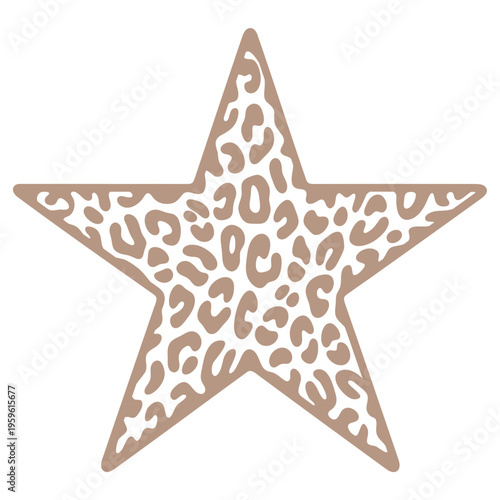 A star shaped icon with a leopard print design on a white background