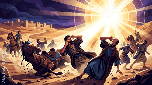 Biblical Scene of Sauls Conversion on the Road to Damascus.