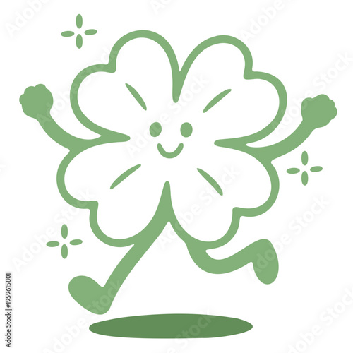 A cheerful cartoon flower with a smiling face and raised arms in a celebratory pose
