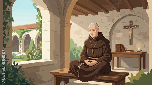 Monk Meditating Serene Contemplation Peaceful Spiritual Journey.