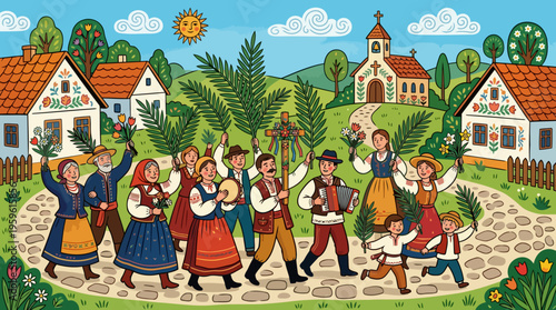 Traditional Folk Dance Celebration with People in Cultural Attire.