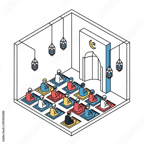 Group of People Praying in Mosque.