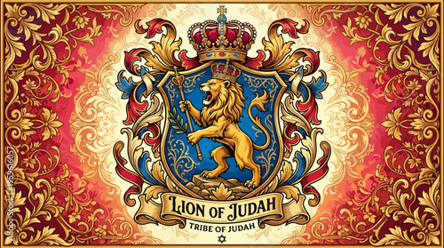 Lion of Judah Emblem with Crown and Shield.