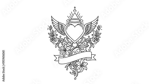 A delicate heart shaped locket with wings and floral designs in a vintage style