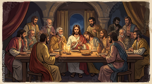 Jesus Christ and his Disciples at the Last Supper.