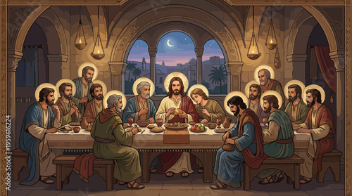 Jesus Christ and Disciples at The Last Supper.