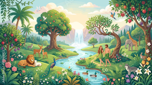 Adam and Eve in the Garden of Eden.