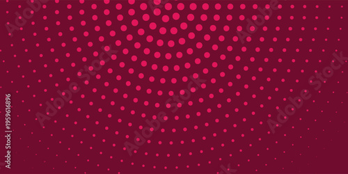 Abstract background with radiant vibrant deep red circular halftone dot patterns.