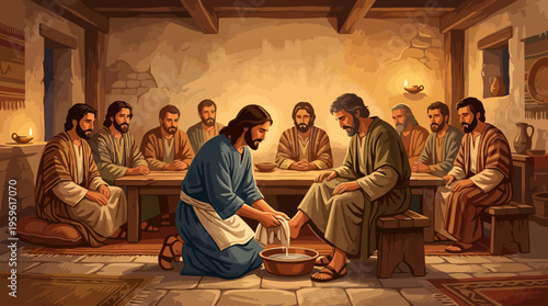 Jesus Washing Peters Feet During the Last Supper.