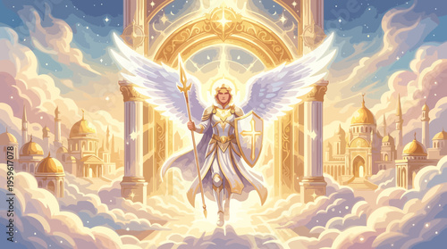 Majestic Angelic Being with Radiant Wings and Golden Armor.