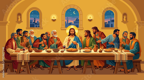 Jesus Christ and Disciples at the Last Supper.