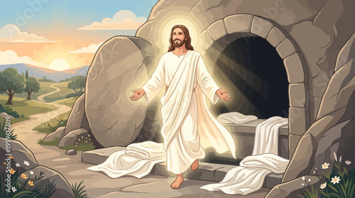 Jesus Christ Resurrected from the Tomb with Divine Light.