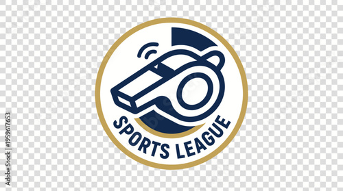 Professional sports league emblem showcasing a stylized whistle with energetic sound waves, representing fair competition, vigilant officiating, and the dynamic spirit of various athletic events