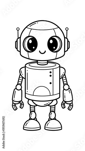 Black and White Robot Full Body Vector – Futuristic Android Character Illustration 