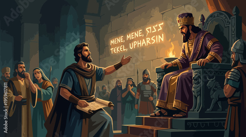 Ancient Prophet Interpreting Divine Writing for King.