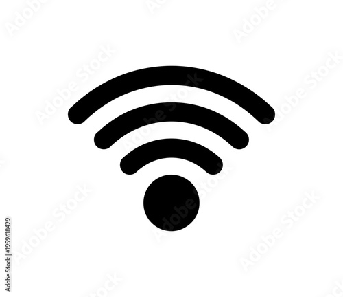 A minimalist WiFi signal icon in black silhouette on a white background