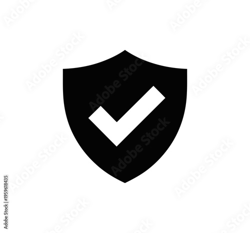 Free Download A black shield icon with a white checkmark on a transparent background, symbolizing protection and security. - GFXLoad