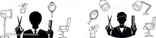 Barber, hairdresser, salon icons, black silhouette, vector graphics