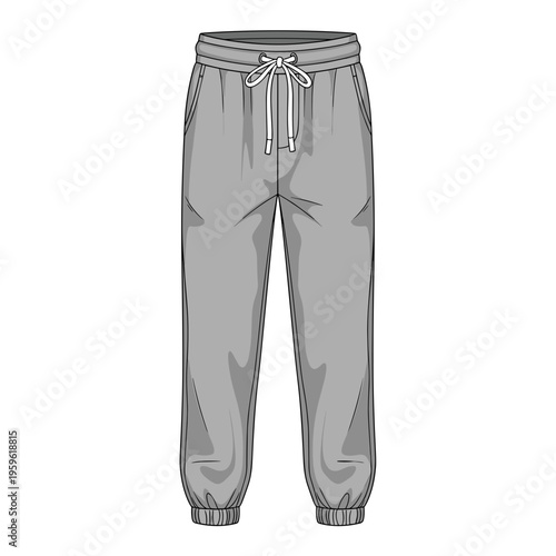Professional gray joggers flat sketch for technical pack