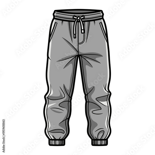 Gray sweatpants technical drawing with detailed shading
