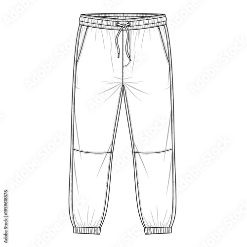Front view fashion flat sketch of classic sweatpants