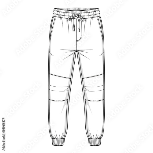 Technical sketch of joggers with reinforced knee panels