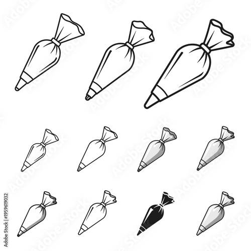 Grid of various piping bag sketches and doodle icons