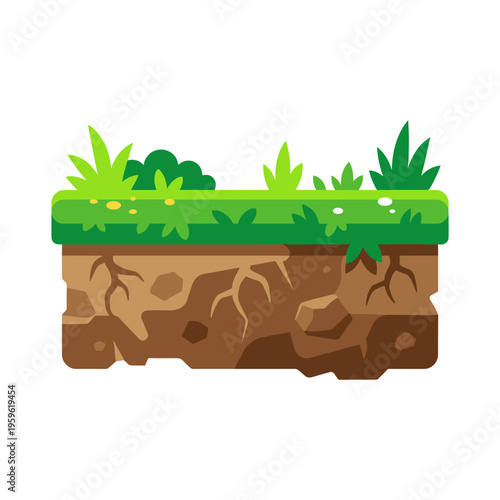 Flat vector game asset of a grass platform tile