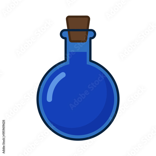 Blue potion bottle with cork stopper in cartoon style