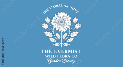 Vintage Floral Logo Design with Daisy and Wildflower Illustration for The Evermist Wild Flora Co Garden Society
