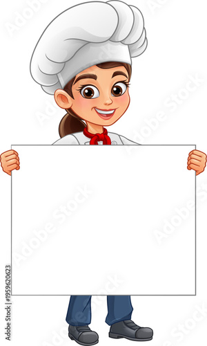 Cartoon female chef smiling...