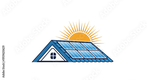 Solar panel roof, eco friendly house, renewable energy icon, sustainable home