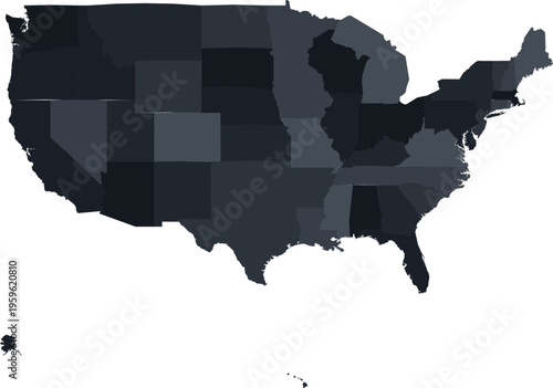 USA map grayscale states filled United States map illustration