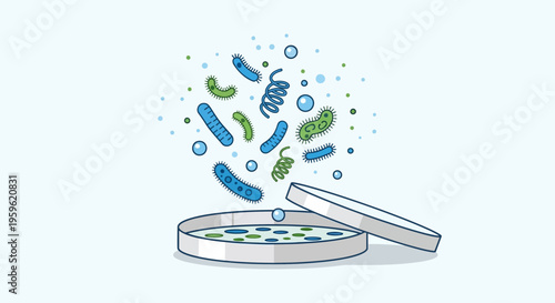 Microscopic Bacteria and Microbes Emerging from a Petri Dish, Science Laboratory Concept