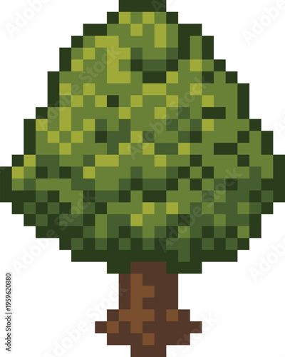 Isometric pixel art tree wi...
