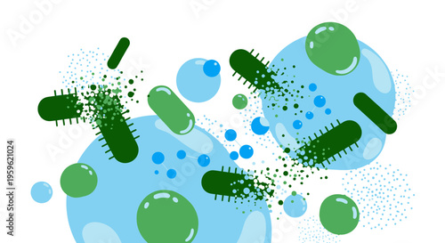 Microscopic Bacteria and Bubbles, Microorganisms, Science and Biology Illustration