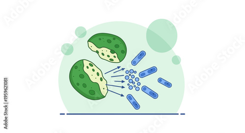 Microbes attacking plant cells, scientific illustration of plant disease, cellular damage