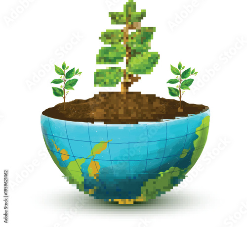 Professional Half-Globe Earth with Growing Trees & Fertile Soil Illustration