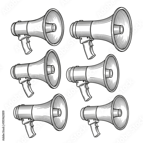 Grey Toned Realistic Loudspeaker Icon Collection