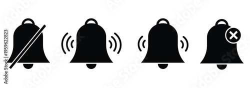 notification bells icon set. Notification Bell silent icons collection. New message notification or alert symbol.