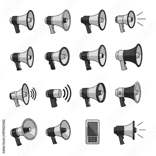 Realistic 3D Megaphone and Speaker Audio Icons