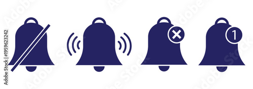 Notification bells icon, ringing bell with new alert, vector symbol for alarm clocks, smartphone app notifications, incoming messages, push alerts, and user interface design