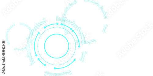 Abstract futuristic technology background featuring a circular HUD (heads-up display) interface design in soft cyan tones on a clean white backdrop.