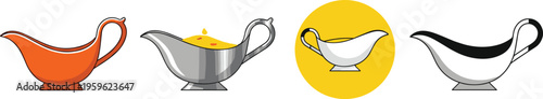 Gravy boat set with sauce containers in different styles, kitchen utensil vector illustration for cooking, dining, restaurant, and food service design