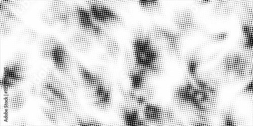 Dotted halftone texture background. Black and white pop art gradient overlay. Fading grunge gritty noise wallpaper. Weathered pixelated comic backdrop. Vector bitmap subtle vanishing surface