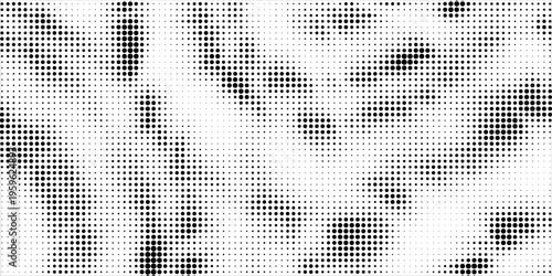 Dotted halftone texture background. Black and white pop art gradient overlay. Fading grunge gritty noise wallpaper. Weathered pixelated comic backdrop. Vector bitmap subtle vanishing surface