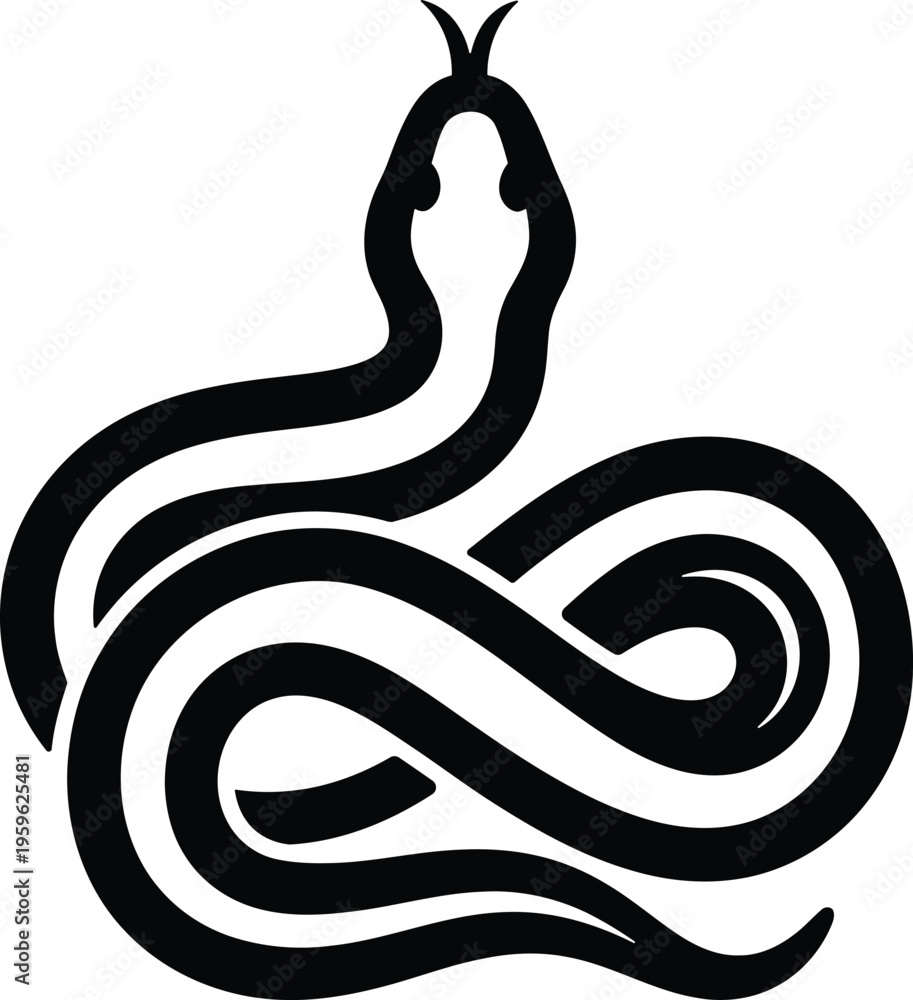 Fototapeta premium A black and white image of a coiled snake with a distinctive head